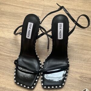 Steve Madden Black Studded rhinestones Heels ankle straps brand new